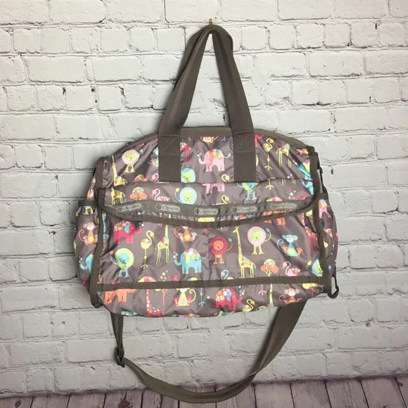 LESPORTAC Classic Diaper Bag Brown Happy Elephants Print - Picture 2 of 12